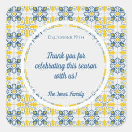 Pegatina Cuadrada Marco de azulejos de bonito portugués para Navidad