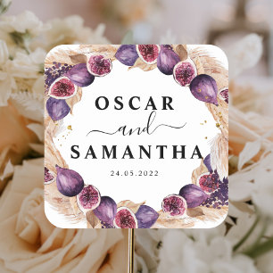 Pegatina Cuadrada Marco de belleza de Pampas modernas y higos púrpur