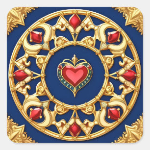 Pegatina Cuadrada 💛 Marco de Corazón Dorado Ornamentado Arte de Mot