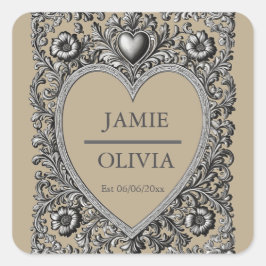 Pegatina Cuadrada Marco de desplazamiento victoriano personalizado -
