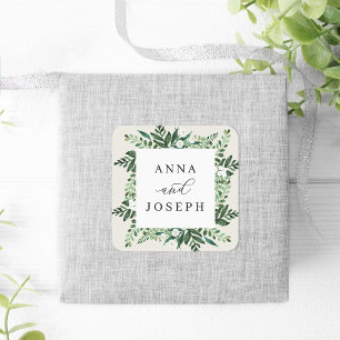 Pegatina Cuadrada Marco de efecto invernadero   Boda botánico acuare