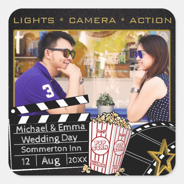 Pegatina Cuadrada Marco de estrella de película personalizado (Anverso)