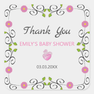 Pegatina Cuadrada Marco de flores y hojas