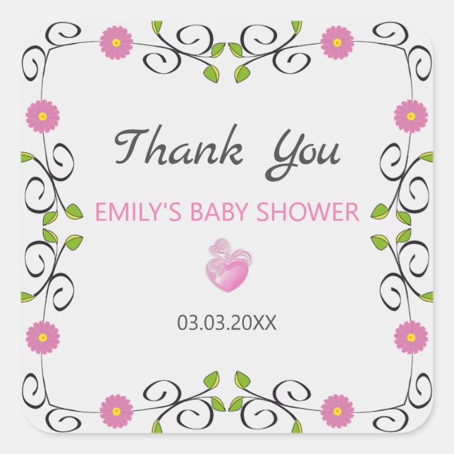 Pegatina Cuadrada Marco de flores y hojas (Anverso)