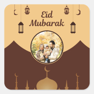 Pegatina Cuadrada Marco de Foto Eid Mubarak Arte de Silueta de Mezqu