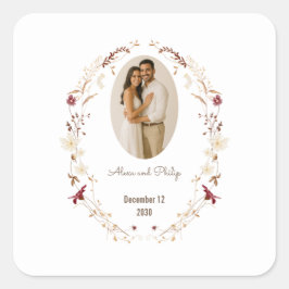 Pegatina Cuadrada Marco de Foto Oval Floral Rústico Corona Botánica