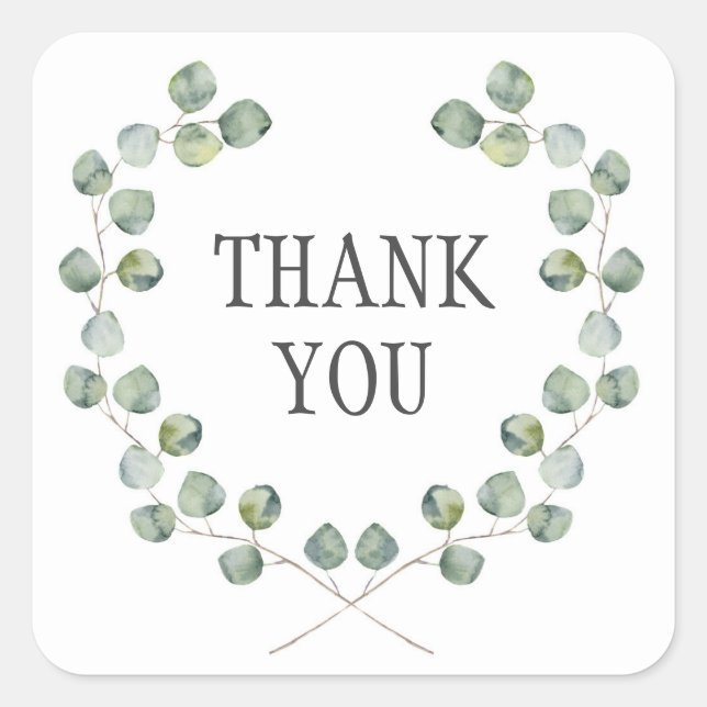 Pegatina Cuadrada Marco de hoja Eucalyptus de color de agua | Gracia (Anverso)