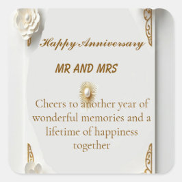 Pegatina Cuadrada Marco de lujo dorado clásico de acuarela