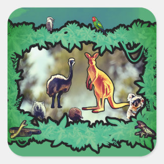 Pegatina Cuadrada Marco de Matorral de Vida Silvestre Australiana