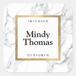 Pegatina Cuadrada Marco de oro moderno de mármol blanco de imitación