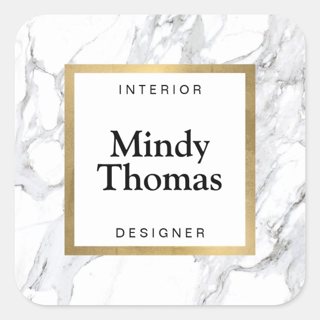 Pegatina Cuadrada Marco de oro moderno de mármol blanco de imitación (Anverso)
