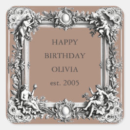 Pegatina Cuadrada Marco de Scroll Victoriano Personalizado – MOCHA E