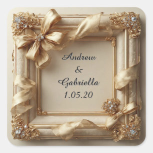 Pegatina Cuadrada Marco Decorativo de Boda Marfil Elegante