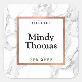 Pegatina Cuadrada Marco dorado moderno Rosa Faux Faux de Mármol Blan