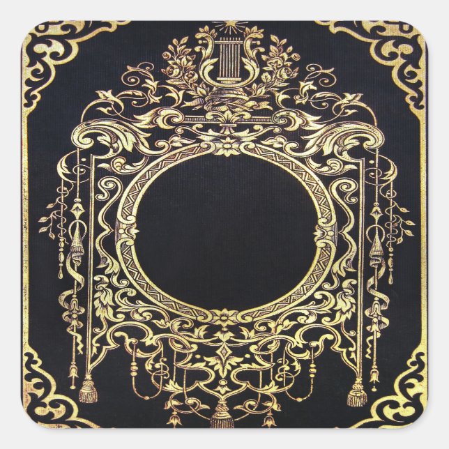 Pegatina Cuadrada Marco dorado ornato caído (perfecto para un monogr (Anverso)