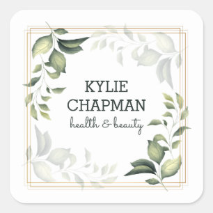 Pegatina Cuadrada Marco dorado y hojas