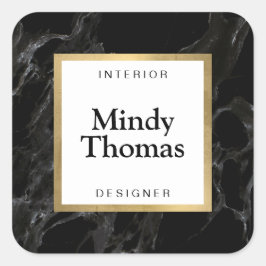 Pegatina Cuadrada Marco Falso de Oro de Mármol Negro Moderno