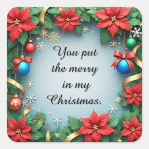 Pegatina Cuadrada Marco festivo de Navidad con poinsettias