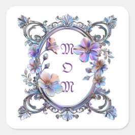 Pegatina Cuadrada Marco floral de mamá