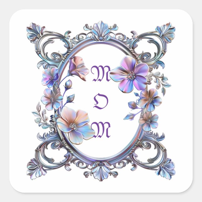 Pegatina Cuadrada Marco floral de mamá (Anverso)