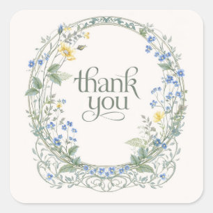 Pegatina Cuadrada Marco floral de vidrio emplomado Art Nouveau