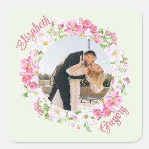 Pegatina Cuadrada Marco floral fotográfico personalizado con novio d
