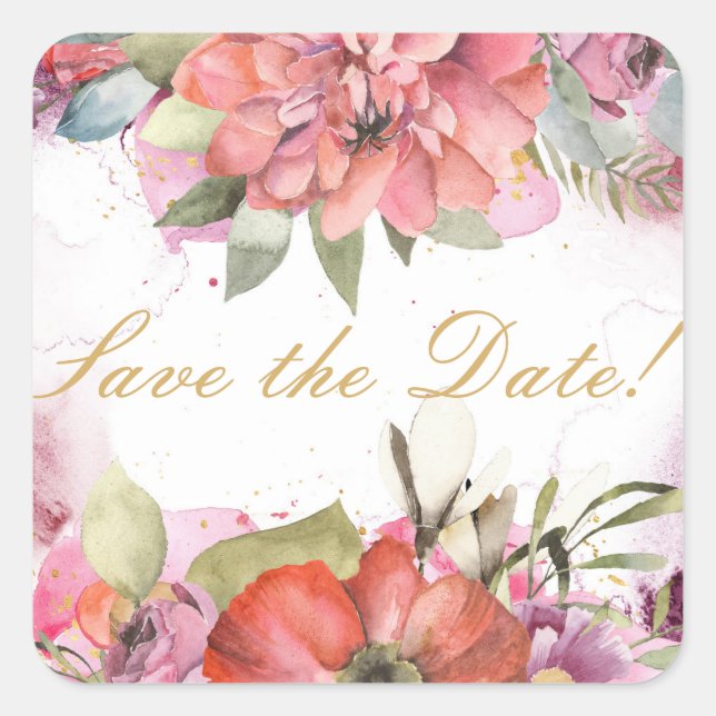 Pegatina Cuadrada MARCO floral rosado PERSONALIZADO (Anverso)