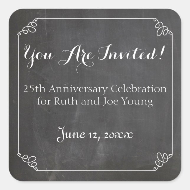 Pegatina Cuadrada Marco floreciente de cartón, aniversario (Anverso)