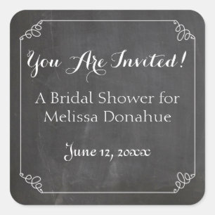 Pegatina Cuadrada Marco floreciente de vintage de pizarra, ducha de