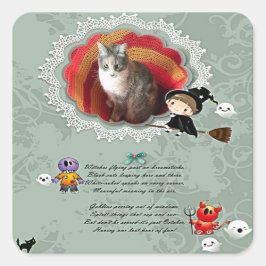 Pegatina Cuadrada Marco fotográfico con bruja, monstruos, fantasma, 