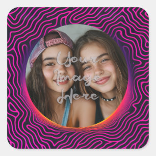 Pegatina Cuadrada Marco fotográfico Neon Vaporwave Swirl Personaliza