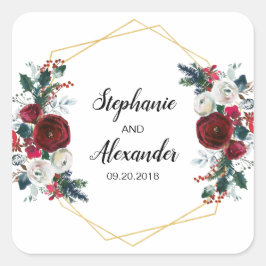 Pegatina Cuadrada Marco geométrico de oro Flores de invierno de Borg