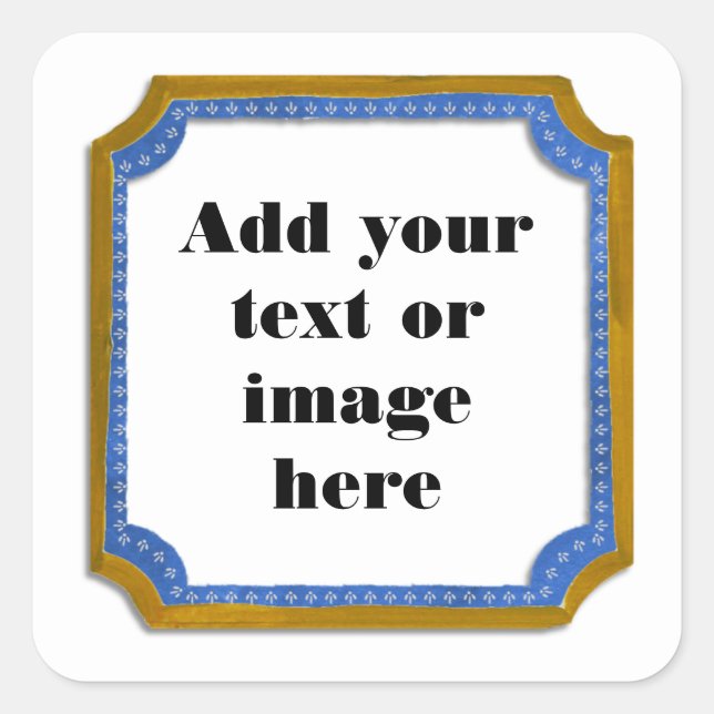 Pegatina Cuadrada Marco marrón y azul Agrega tu texto Sticker (Anverso)