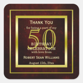 Pegatina Cuadrada Marco Masculino Doble Oro 50 cumpleaños