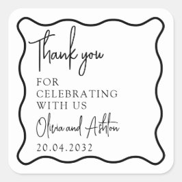 Pegatina Cuadrada Marco ondulado, borde ondulado, boda Gracias Pegat