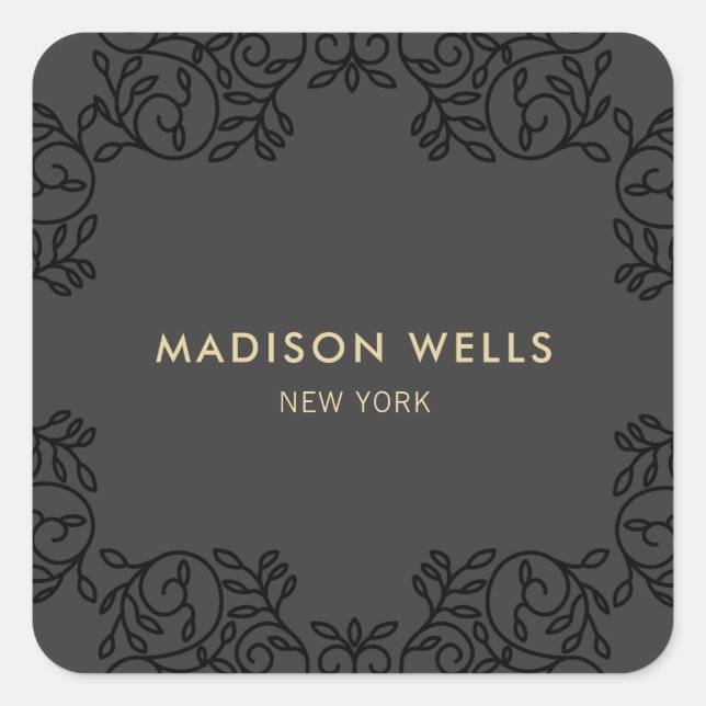 Pegatina Cuadrada Marco ordenado negro de Moda elegante (Anverso)