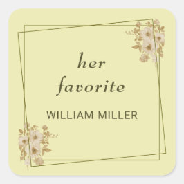 Pegatina Cuadrada Marco Rosa - Boda amarillo celestial monograma