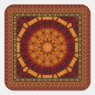 Pegatina Cuadrada Marco tejado con la mandala de oro