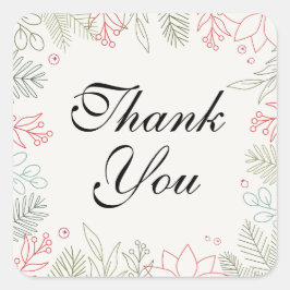 Pegatina Cuadrada Marco Verde Y Rojo Floral Gracias