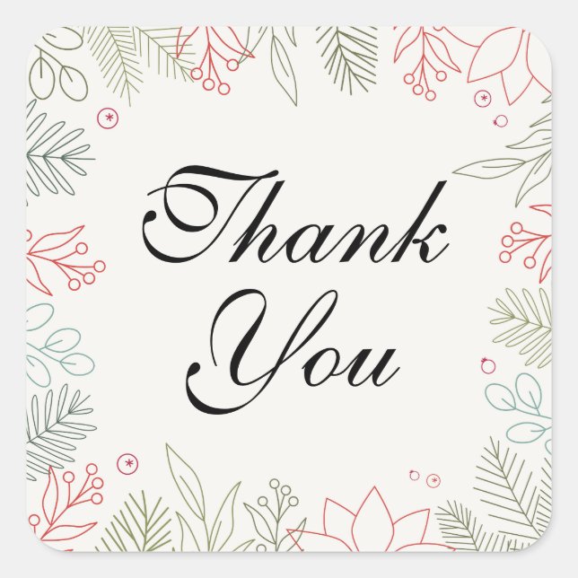 Pegatina Cuadrada Marco Verde Y Rojo Floral Gracias (Anverso)