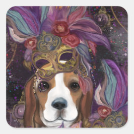 PEGATINA CUADRADA MARDI GRAS BEAGLE