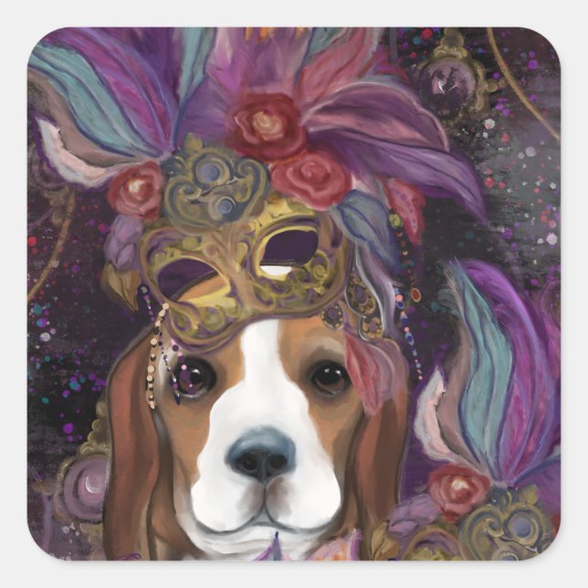 PEGATINA CUADRADA MARDI GRAS BEAGLE (Anverso)