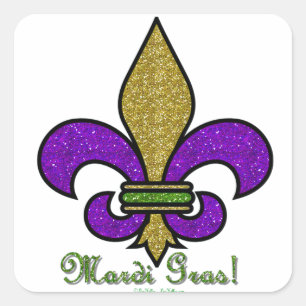 Pegatina Cuadrada Mardi Gras Fleur De Lis