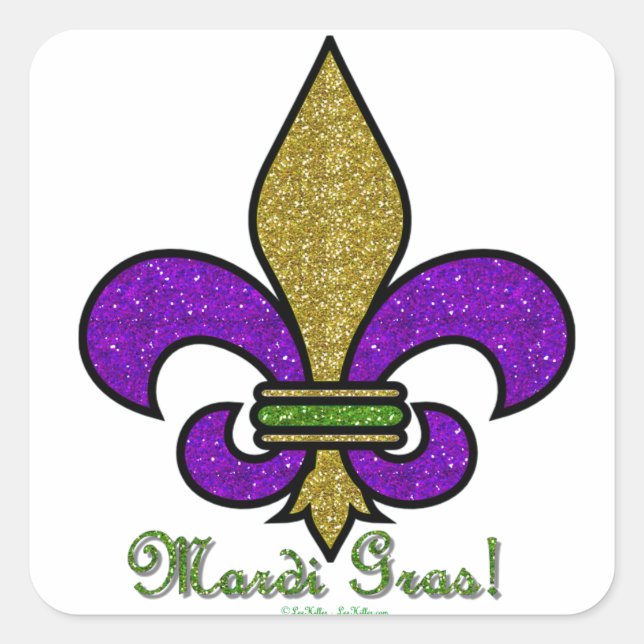Pegatina Cuadrada Mardi Gras Fleur De Lis (Anverso)