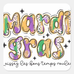 Pegatina Cuadrada Mardi Gras Laissez Les Bons Temps Rouler