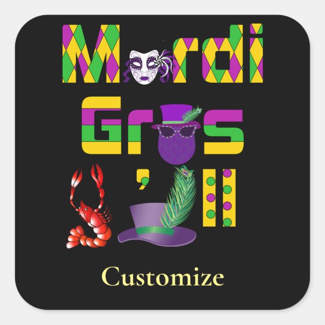 Pegatina Cuadrada Mardi Gras Y'all Thunder_Cove (Anverso)