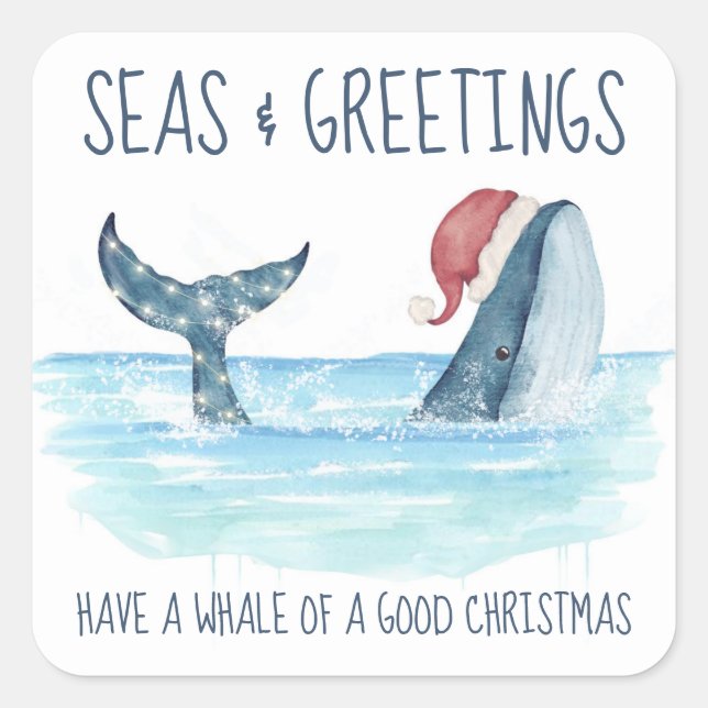 Pegatina Cuadrada Mares de ballena y saludos Navidades náuticos (Anverso)
