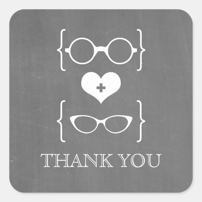 Pegatina Cuadrada Marfil Geeky Glasses Chalkboard Gracias Pegatinas (Anverso)