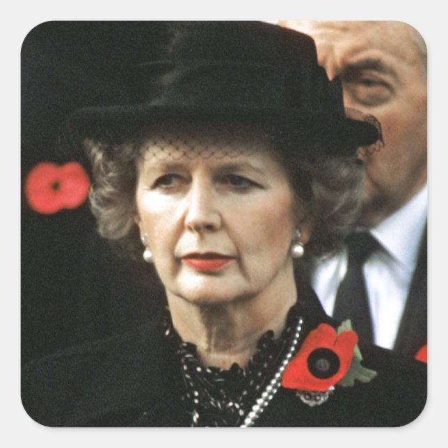 Pegatina Cuadrada Margaret Thatcher, Primera Ministra (Anverso)