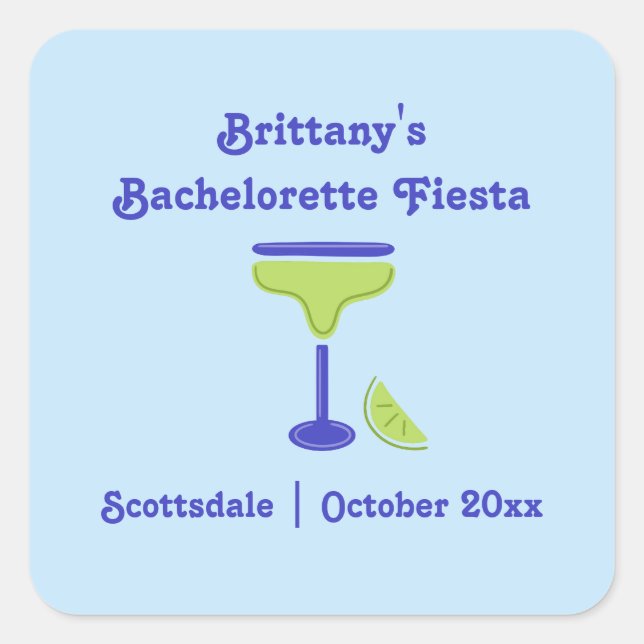 Pegatina Cuadrada Margarita Lime Bachelorette Fiesta Party Favor (Anverso)